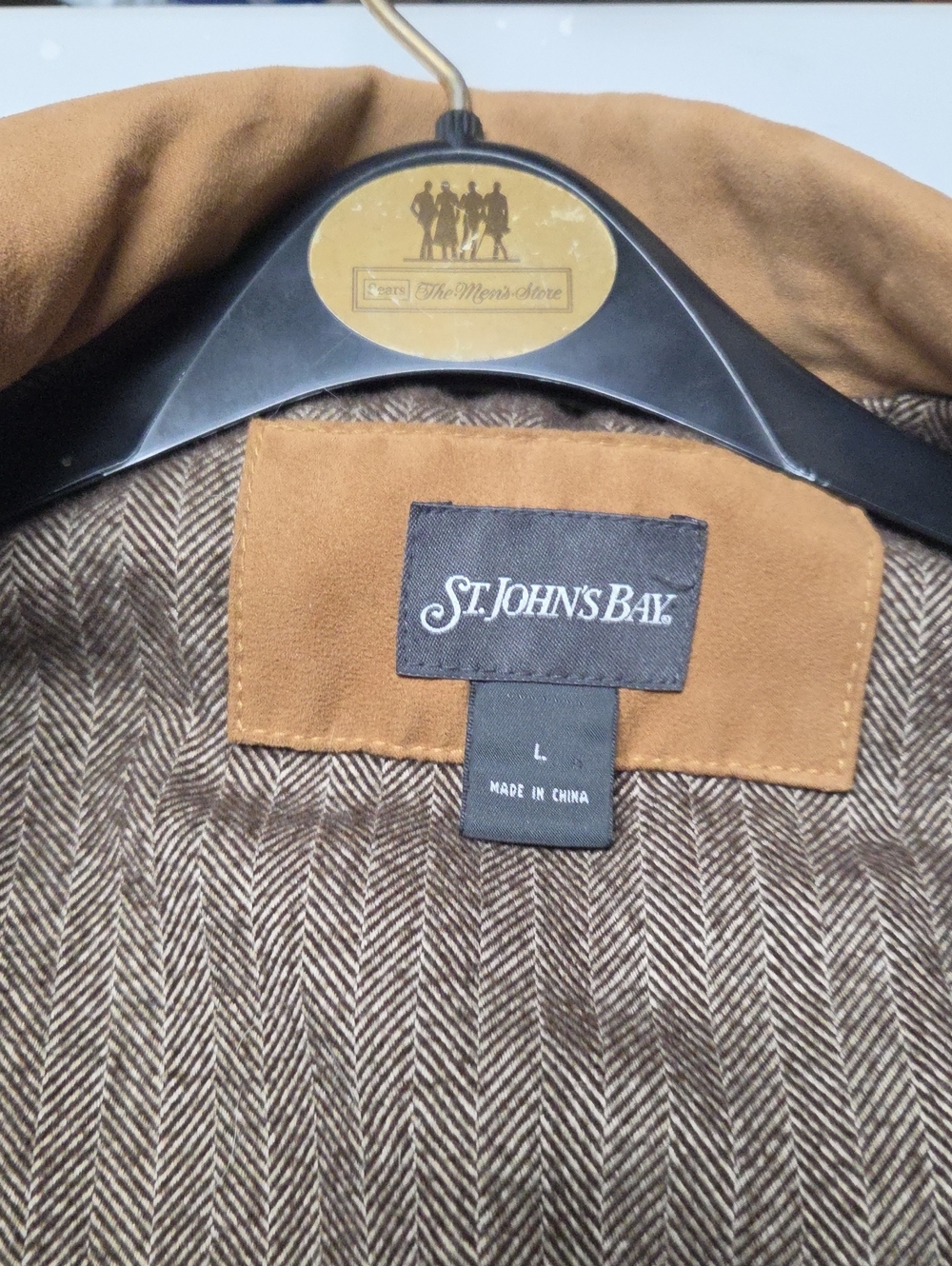 St. John's Bay Brown Herringbone Peacoat with Tan Suede Trim